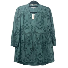 DANIEL RAINN` Anthropologie Top Womens S GREEN Bohemian Eyelet Tunic