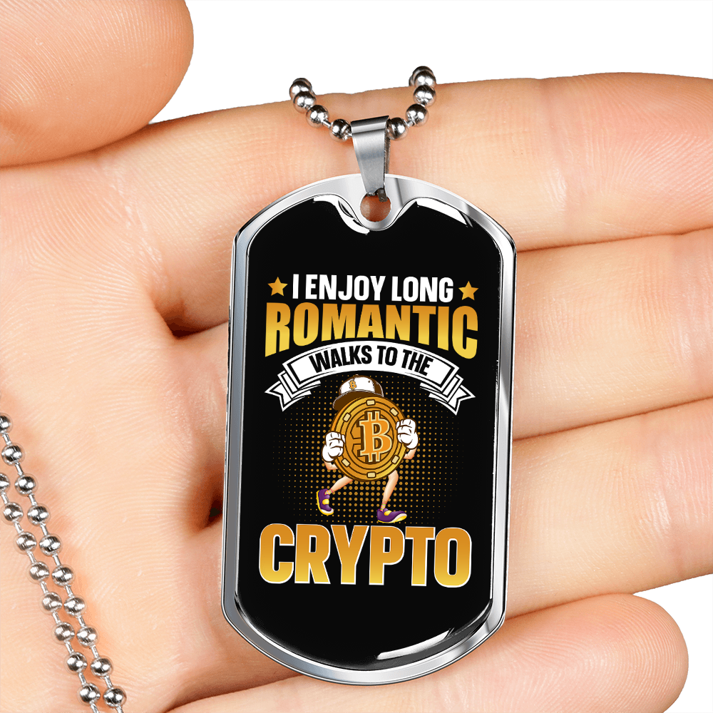 Romantic Crypto Crypto Necklace Stainless Steel or 18k Gold Dog Tag 24