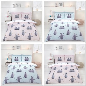 Rapport Starry Penguins Reversible Duvet Cover Bedding Set Blush