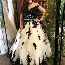 Off‑Shoulder Black Lace Ivory Ball Gown Wedding Dresses Sash Gothic Bridal Gowns