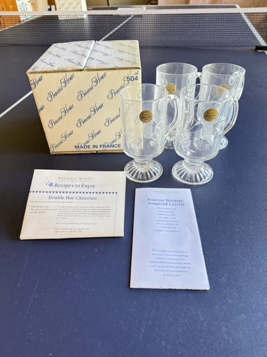 Princess House Heritage Tempered Crystal Mugs Set of 4 Made in France #504