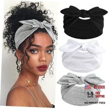 3Pack Black Bow Headbands for Women Boho Wide Headbands - Black, White, Grey