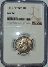 GREECE / 1911 1 Drachma,King George I - NGC MS62 !!!
