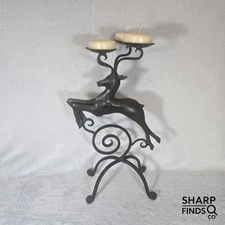 Metal Deer Candle Holder Sculpture 3 Light Wrought Iron 20 Inch Tall