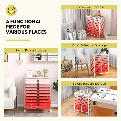 Office Rolling Cart 20 Storage Drawers Scrapbook Paper Studio Organizer Pink - 第 5/10 張圖片