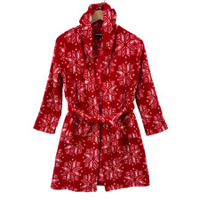 Lands' End Girls Size 12 Red Snowflake Fleece Robe Hooded Cozy NWT