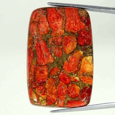 23.00Cts Behandelt Koralle Kupfer Türkis Kissen Cabochon Lose Edelstein