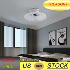 Modern Acrylic Chandelier Light LED Ceiling Fan Light Dimmable Bedroom W/ Remote