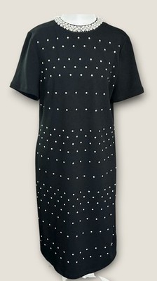 New Ming Wang Size Medium Black Sheath Dress with Faux Pearls NWT