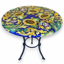 Table Ronde En Pierre Lavique De L'Etna Avec Piedestal En Fer Forgé, Ø 70