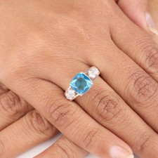 Swiss Blue Topaz Gemstone 925 Sterling Silver Jewelry Zircon Ring Gift For Women