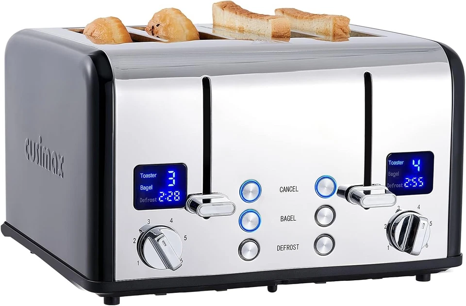 Classic 4 Slice Stainless Steel Toaster with 6 Shade Settings & LED Countdown - Image 3 of 4