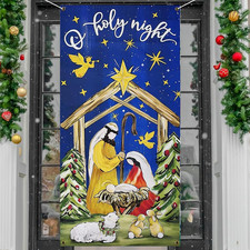 Nativity Scene Christmas Door Cover - Religious Holiday Decoration Banner