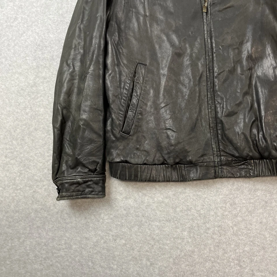 Jaqueta Chaps Ralph Lauren Masculina M Couro Preto Bombardeiro Zíper Forrado Gola Macia - Imagem 2 de 4