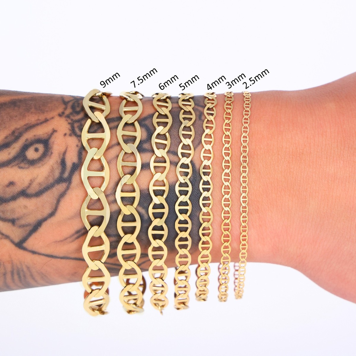 10K Yellow Gold Solid 2mm-9mm Mariner Anchor Link Chain Men Women