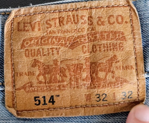 Levis Jeans Mens 32x32 Blue 514 Slim Straight Faded Whisker Zip Fly Denim Jeans - Picture 14 of 22