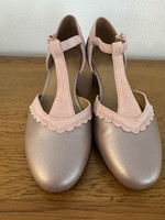 Hotter Ladies T Bar Shoes, Size 5, Matt Gold With Pink Trim