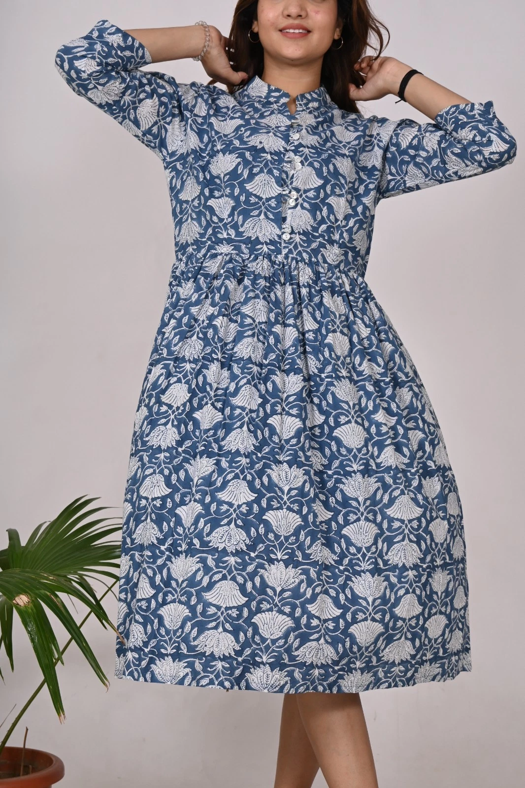 Women Boho Indian Cotton Short Dress Handmade Floral Block Print summer wear