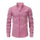 Mens Dress Shirts Formal Business Long Sleeves Elastic Striped Casual Shirts Top