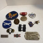 Vintage Lot WWII  Military Pins Patch Sterling Bar Dog Tags Medals