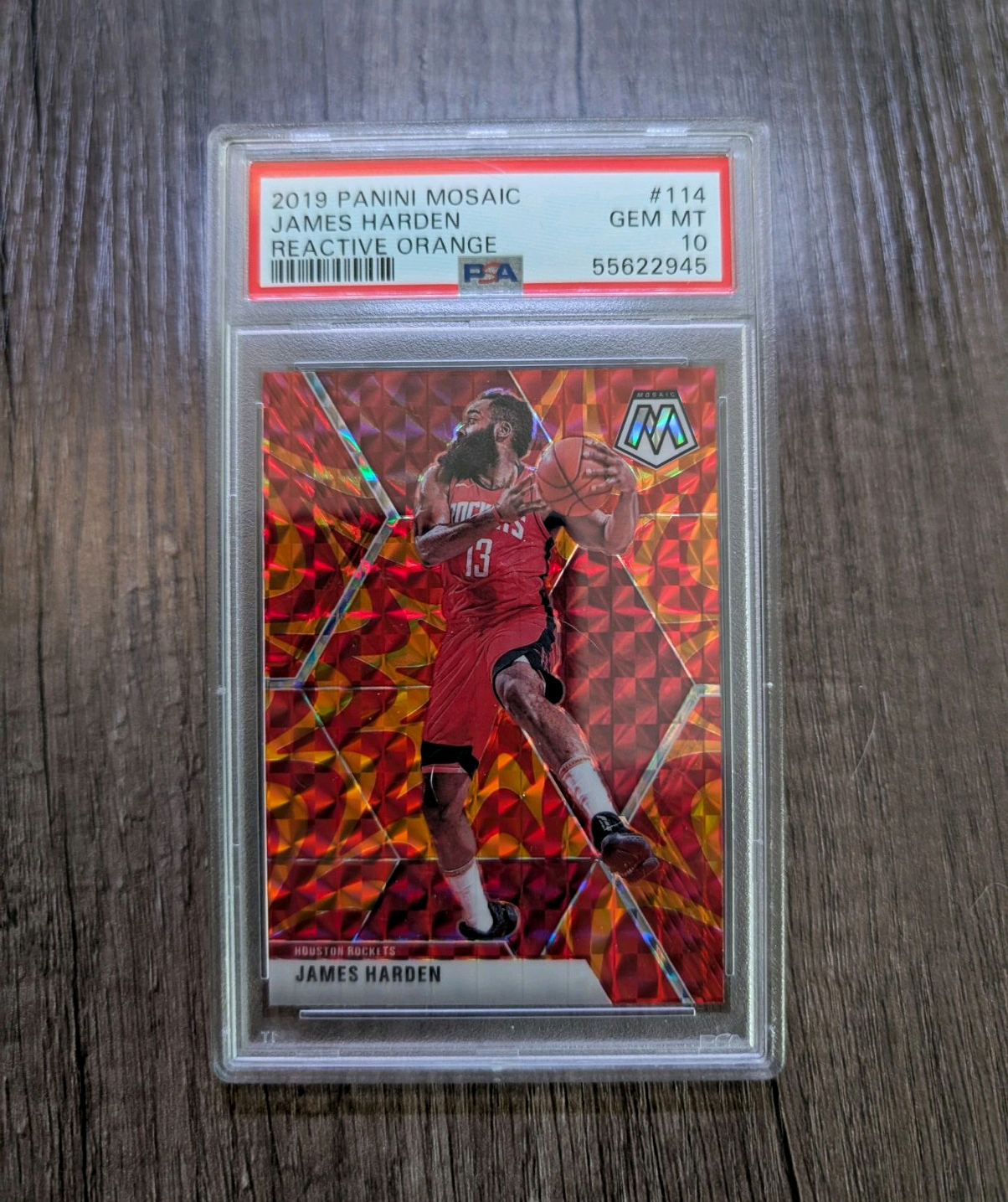 Panini 2019-20 Mosaic James Harden Rockets #114 Reactive Orange Prizm PSA 10
