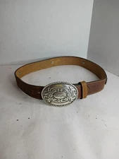 Wrangler Child's Genuine Leather Belt Size 24/60 & Wrangler Silver Metal Buckle
