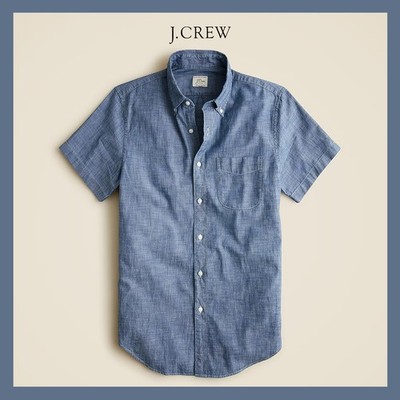 NWT - J. Crew Men's Short-Sleeve Classic Fit Indigo Organic Chambray Shirt Sz M