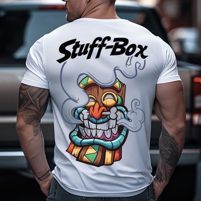Stuff-Box Herren Rundhals Kurzarm Shirt weiß Tiki Mask STB-1157 Print TShirt