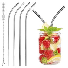 Drinking Straws Reusable Stainless Steel 4x Metal Straws with Cleaning Brush