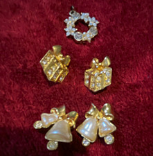 Gold Tone Faux Pearl Rhinestone Earrings & Pendant Mixed Lot, 5 Pc Women