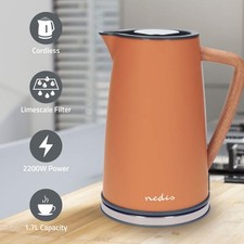 Nedis Nordic 1.7L Jug Kettle Soft Touch Scandi Wood Effect 2.2KW Matte Orange