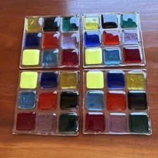 A SET OF 4 FUSED GLASS SQUARE COASTERS EUC