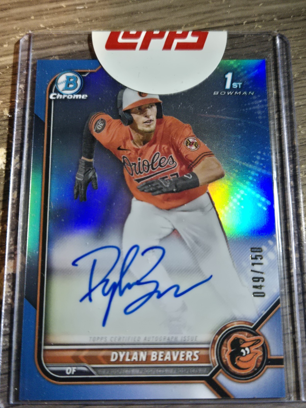 2022 1st Bowman Chrome Draft Auto Dylan Beavers True Blue Refractor /150 Orioles