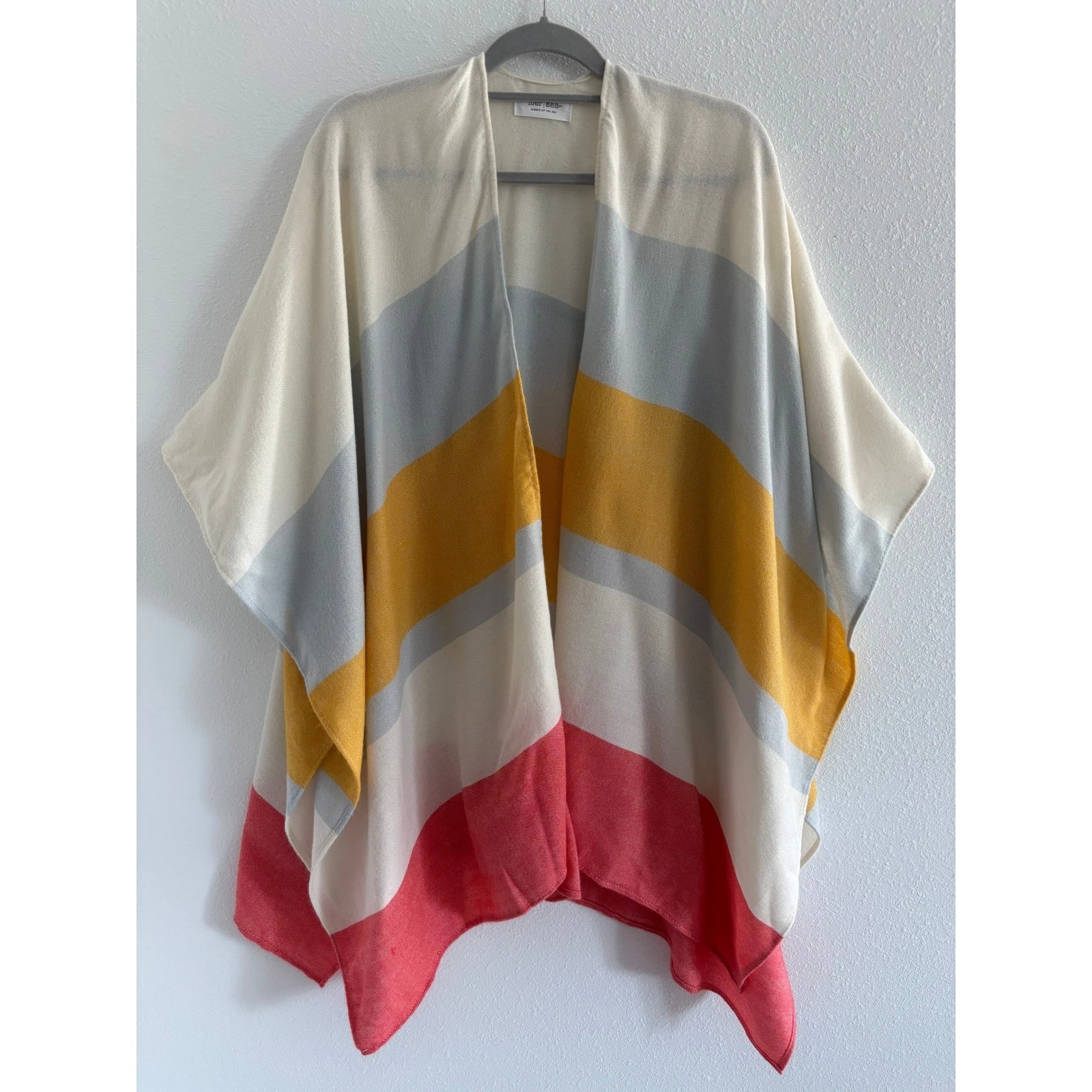 Mer Sea Wrap Travel Poncho Blanket Striped Coral Beach Coastal Resortwear