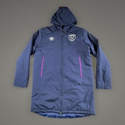 West Ham Umbro Longline Jacket Men s XL Blue Padded Hooded Long
