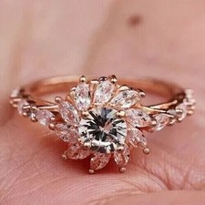 2Ct Round Cut Lab-Created Diamond Sunflower Engagement Ring 14K Rose Gold Plated