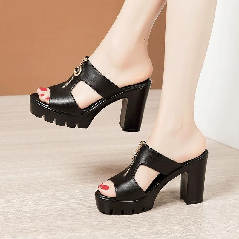 PANTOFOLA D’ORO Sandali donna plateau blocco tacco alto zip davanti punta aperta ciabatte mules decolte