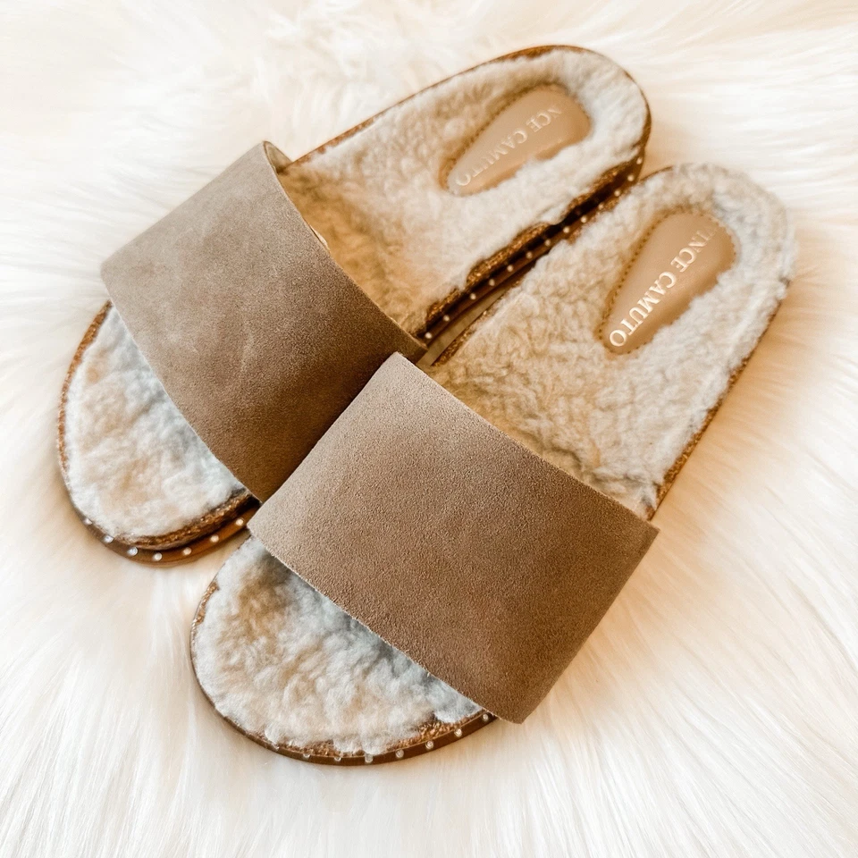 Mujer Nuevo en Caja Vince Kamuto Canadial Correa Única Slide Talla 7M Piel Toscana Taupe Foto 3 de 4