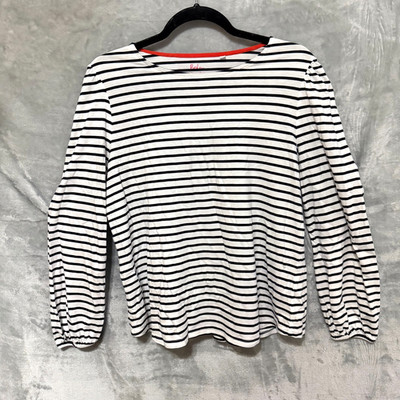 Boden Striped Long Sleeve Tee Women US 14 White Black Nautical Supersoft Top