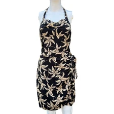 90s Paradise Found Brown Palm Tree Halter Sarong Dress XS Made in Hawaii Rayon