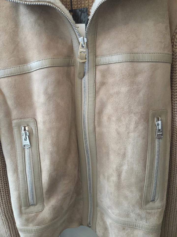 Mackage Men's Jonathan Light Camel Natural Wool Shearling Full Zip Jacket Size S - Image 3 of 4