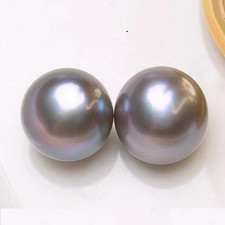 Pair 12-13mm Natural South Sea Genuine Pink Purple Round Loose Pearl Undrilled
