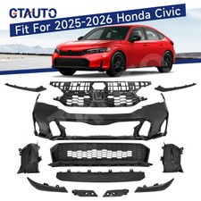 For 25-26 Honda Civic Complete Front Bumper Grill Kit Primed w/Matte Black Bezel