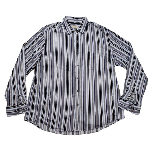Tasso Elba XXL Mens Slim Fit Button Up Shirt Stripe Blue Black Gray 100% Cotton