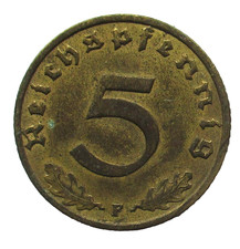 G 25. Germany Third Reich 5 reichspfennig 1938 F Swastika well condition