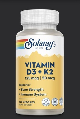 Solaray Vitamin D3+K2 120 Vegecaps Bone & Immune Support