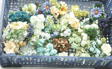 JOB LOT MULBERRY PAPER FLOWERS Blue , Green, Brown Colours 300