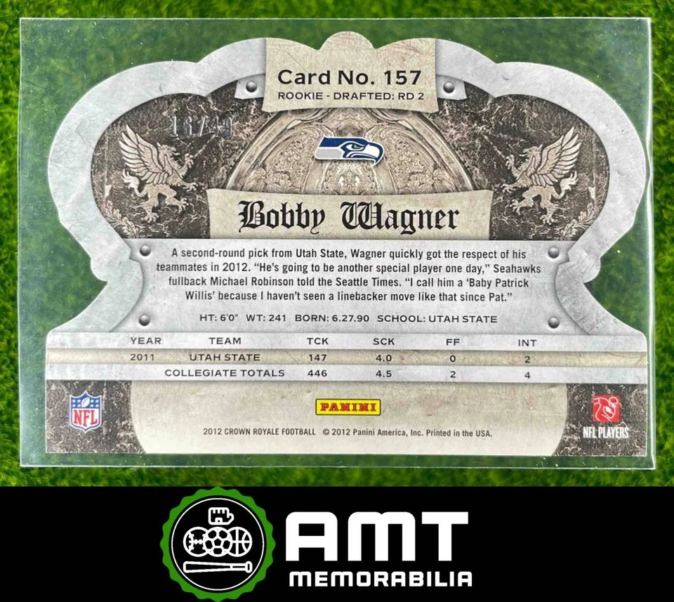 2012 Panini Crown Royale #157 Bobby Wagner Green 16/49 RC Seahawks Die-Cut - Image 2 of 3