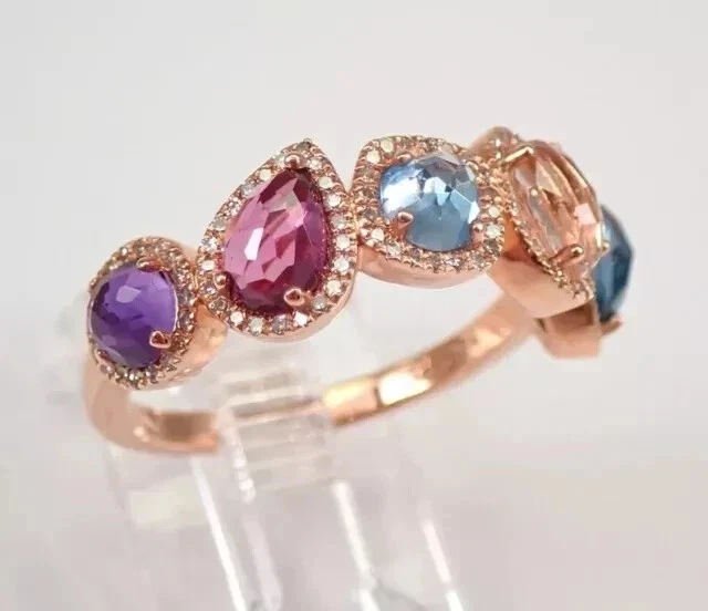 Lab Created Multi Color 3.50Ct Round Cut Wedding Band Ring 14K Rose Gold Plated - Image 2 of 4