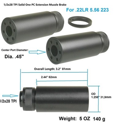 1/2x28 TPI Aluminum 3.2'' Linear Barrel Extension Tube Comp Muzzle Brake 556 223